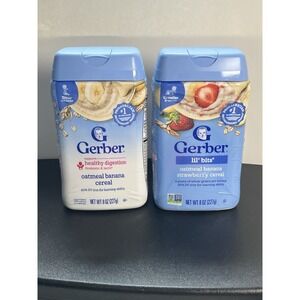 Gerber Oatmeal Banana & Lil' Bits Oatmeal Banana Strawberry Baby Cereal 8 oz Lot